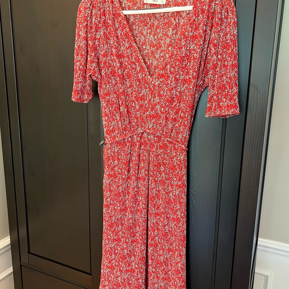 Mango Red Floral Midi Dress